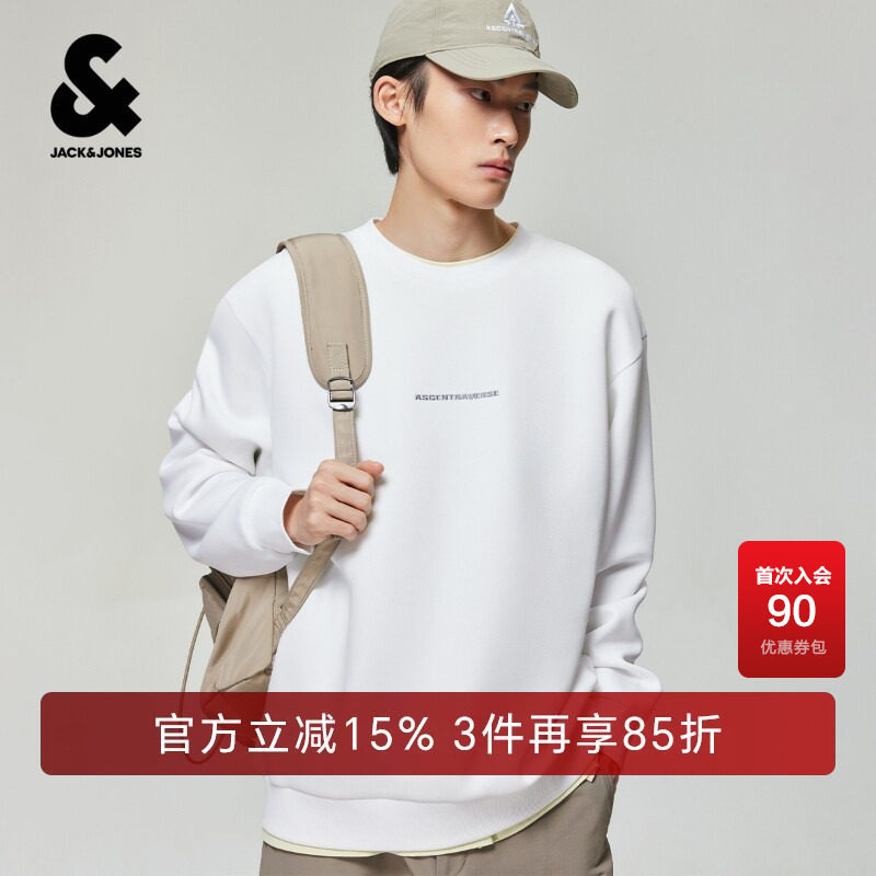 杰克琼斯男装卫衣秋季刺绣印花长袖卫衣