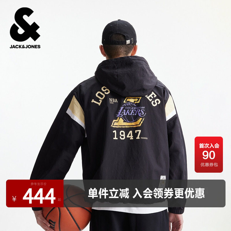 【NBA联名湖人队】杰克琼斯男装春季新款连帽夹克外套印花宽松