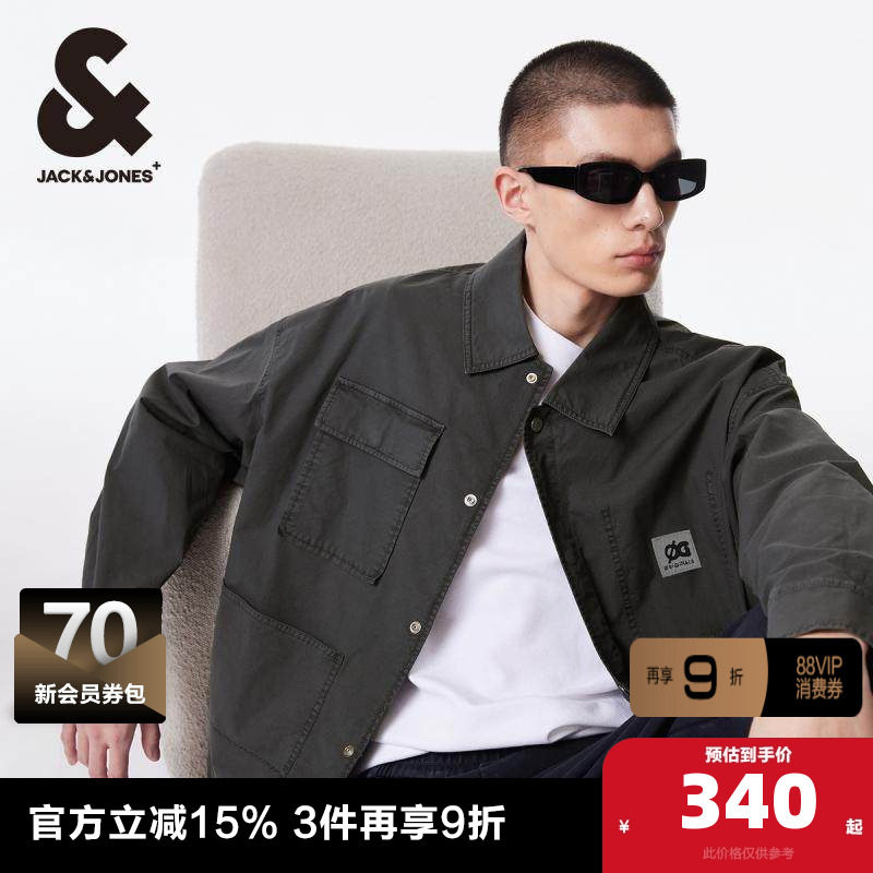 杰克琼斯男装夹克 外套春季翻按扣刺绣宽松工装抽绳长袖薄男款,男装,夹克,淘宝优惠券,粉丝福利购,淘宝优惠卷