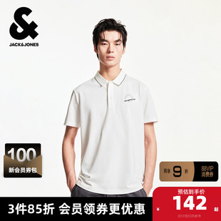 杰克琼斯夏季翻领领口条纹拼色刺绣图案款男士短袖POLO衫男款男装