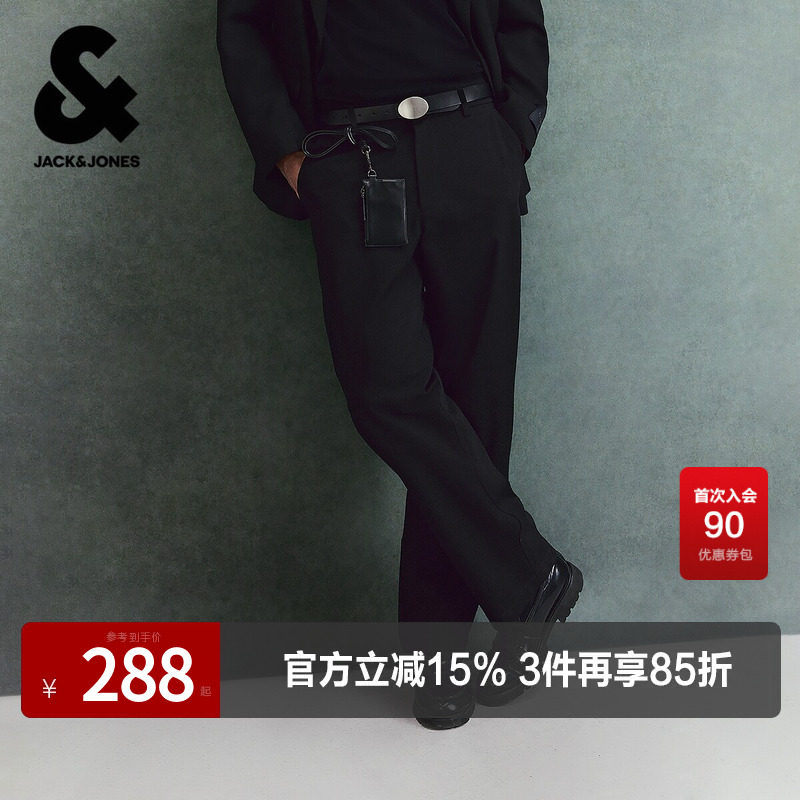 杰克琼斯春秋休闲裤子松紧腰时尚百搭潮流休闲男装黑色高级感风