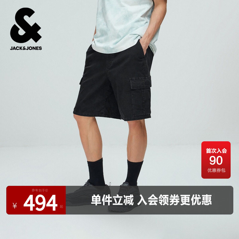 杰克琼斯奥特莱斯男装牛仔短裤夏季宽松裤子高级感logo贴布潮