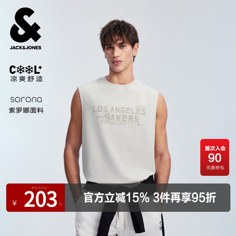 杰克琼斯NBA湖人队联名夏季男装背心字母胶印舒适高级感T恤