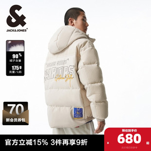 杰克琼斯outlets冬季NBA联名勇士队简约纯色字母羽绒服外套男装