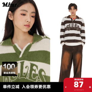 男装 MLMR秋冬柔软舒适复古风撞色条纹polo领针织衫 毛衣男女同款