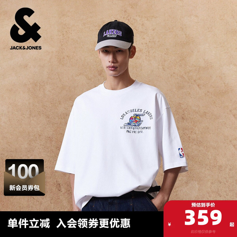 【NBA联名款湖人队】杰克琼斯男装夏季T恤时尚印花圆领廓形