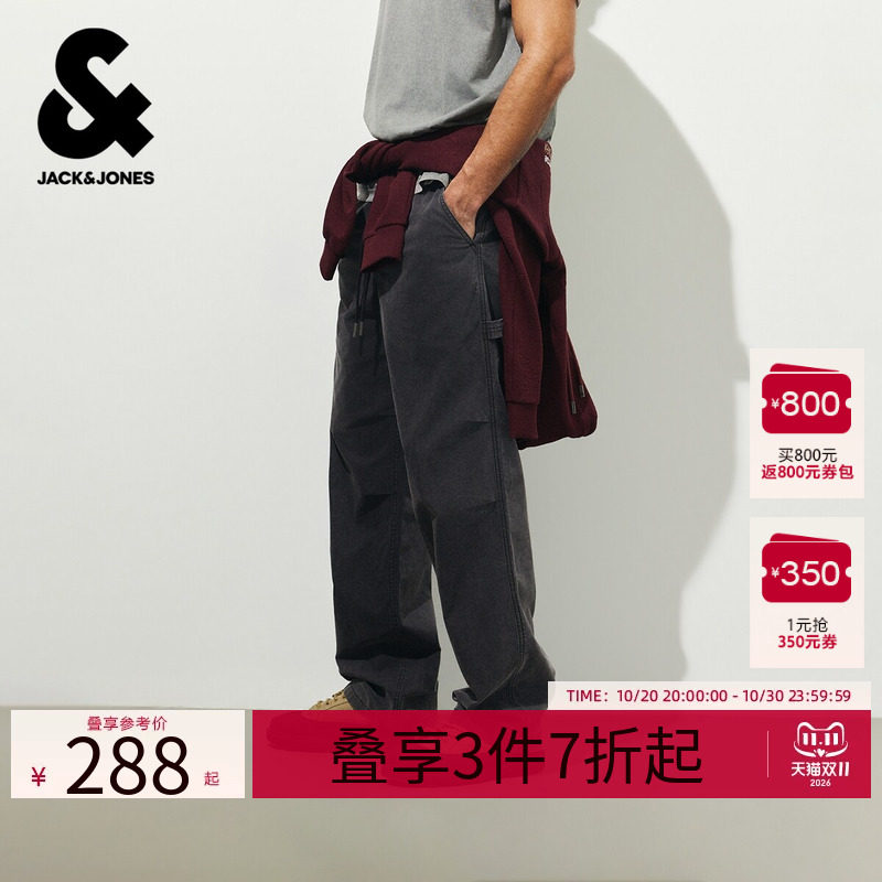 杰克琼斯男装阔系带插袋牛仔裤