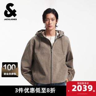 百搭外套 经典 杰克琼斯男生春秋季 连帽皮衣夹克2025年新款