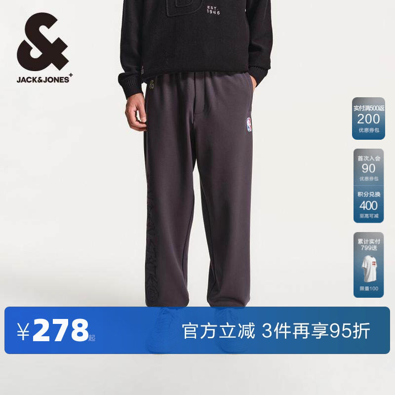 杰克琼斯outletsNBA勇士队联名春季束脚裤抽绳腰头运动卫裤