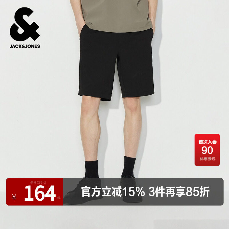 杰克琼斯男装短裤裤子百搭舒适肌理竖条纹刺绣弹力抽绳腰合体直筒