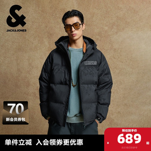 刺绣抽绳连帽廓形保暖外套 时尚 杰克琼斯男装 士羽绒服2025年新款