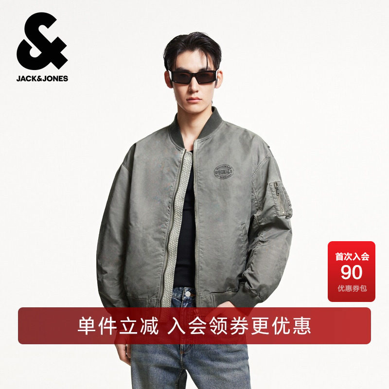 杰克琼斯男装夹克春秋季时尚宽松时尚字母印花做旧棒球领外套上衣