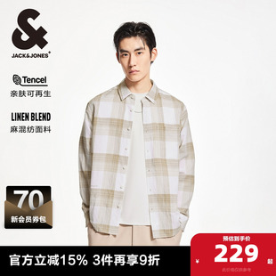 男装 衬衫 百搭舒适字母刺绣格纹图案宽松长袖 杰克琼斯奥特莱斯夏季
