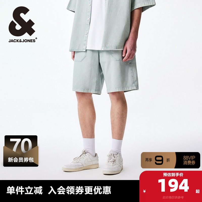 杰克琼斯男装牛仔裤子新款潮流男士舒适弹力字母贴布休闲牛仔短裤