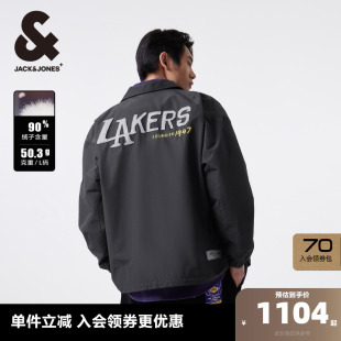 杰克琼斯outlets冬季 NBA联名湖人队翻领羽绒服外套按扣门襟男装