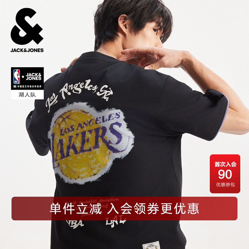 【NBA联名款湖人队】杰克琼斯男装夏季T恤印花字母贴布宽松