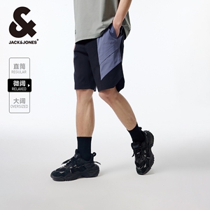 杰克琼斯夏季衣服男裤子字母立体胶印拼色休闲裤男士短裤男款男装