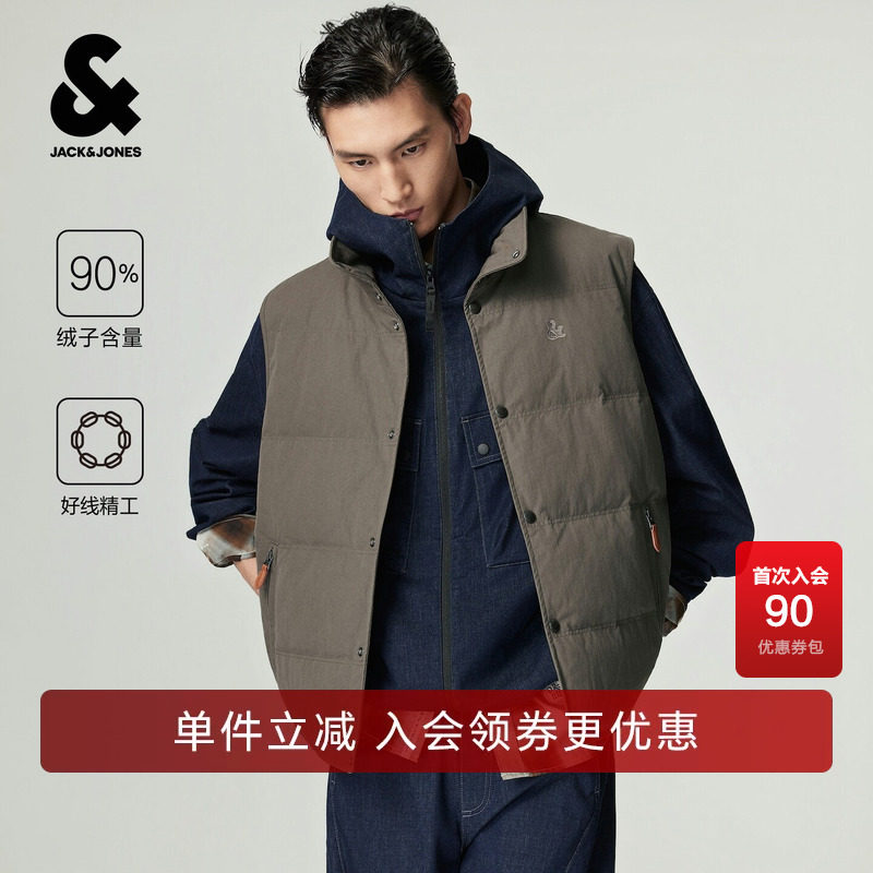 杰克琼斯奥特莱斯秋冬男装新款羽绒马甲刺绣半高领工装226434003