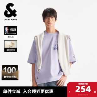 夏季 杰克琼斯男装 湖人队 T恤印花贴布设计宽松 NBA联名款