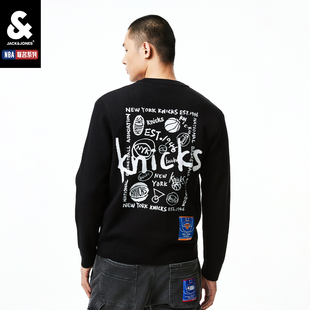 毛衣男装 杰克琼斯2024秋季 NBA联名尼克斯队刺绣罗纹圆领针织衫