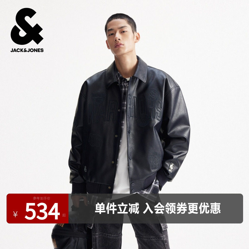 杰克琼斯奥特莱斯NBA联名男装棉衣冬季新款刺绣翻领宽松外套上衣