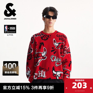 贴布圆领宽松毛衣 春秋新款 杰克琼斯奥特莱斯NBA联名男装 毛针织衫