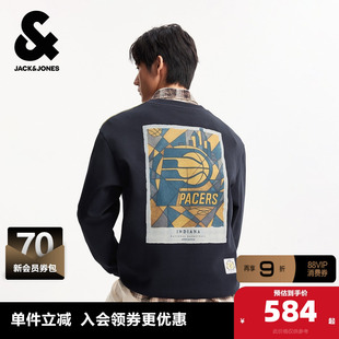 杰克琼斯春季卫衣NBA联名宽松圆领步行者队字母刺绣舒适百搭潮