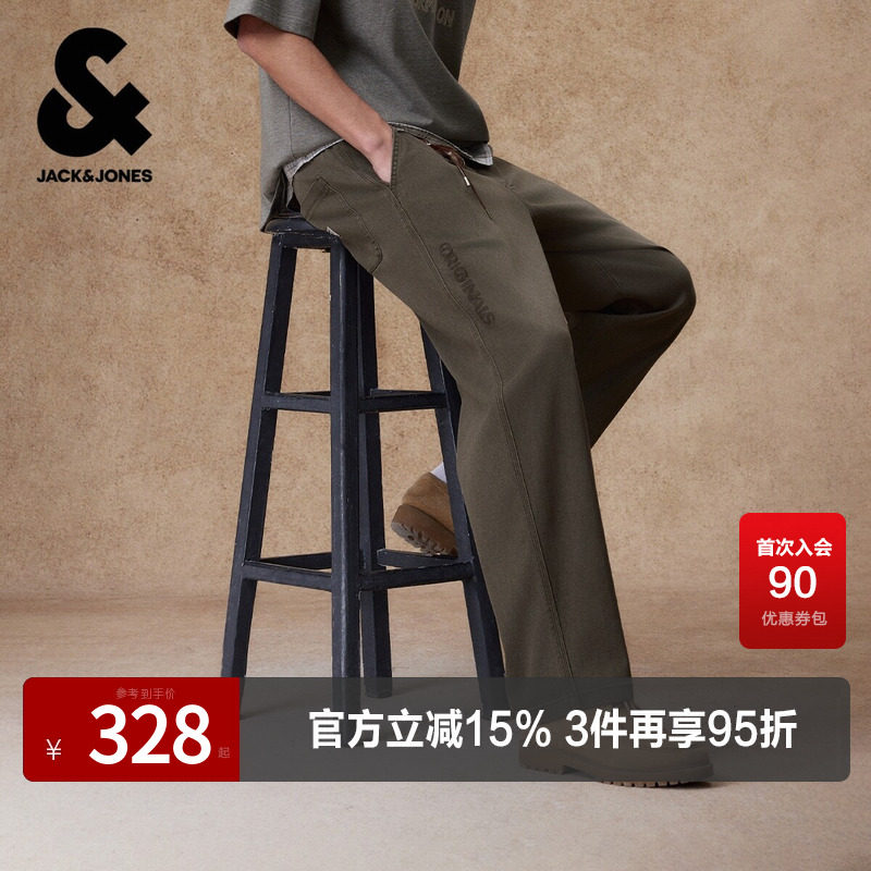 杰克琼斯奥特莱斯男装休闲裤春秋精致刺绣抽绳贴布宽松休闲长裤子