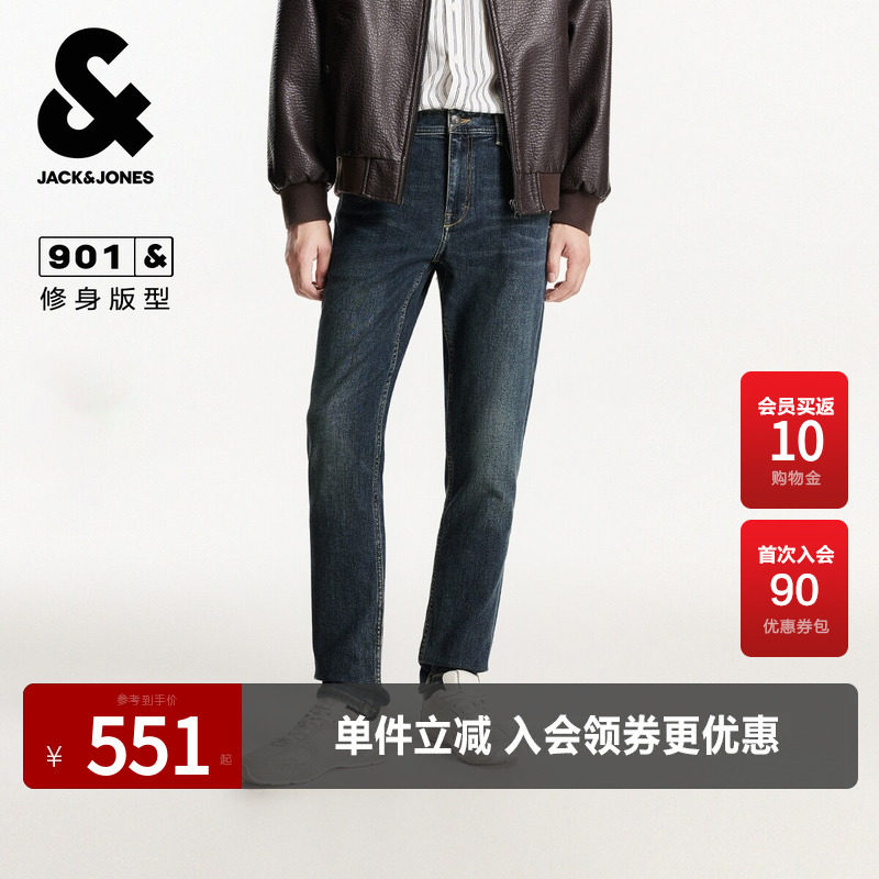 杰克琼斯男装春秋牛仔裤长裤子时尚保暖羊毛通勤日常休闲舒适修身