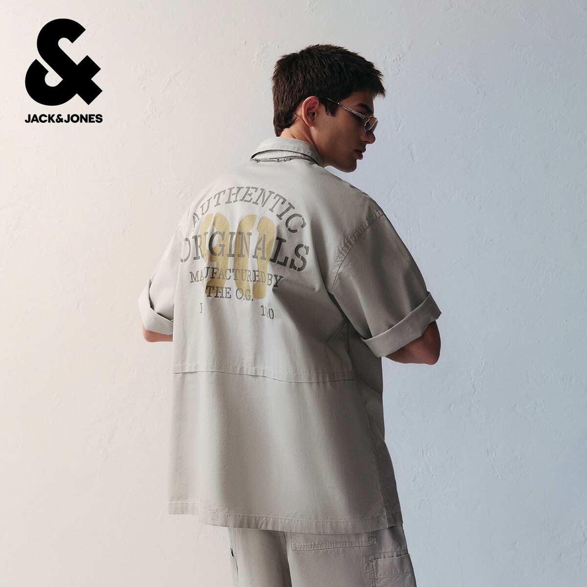 杰克琼斯奥特莱斯夏季男装短袖衬衫潮流时尚简约个性休闲质感上衣