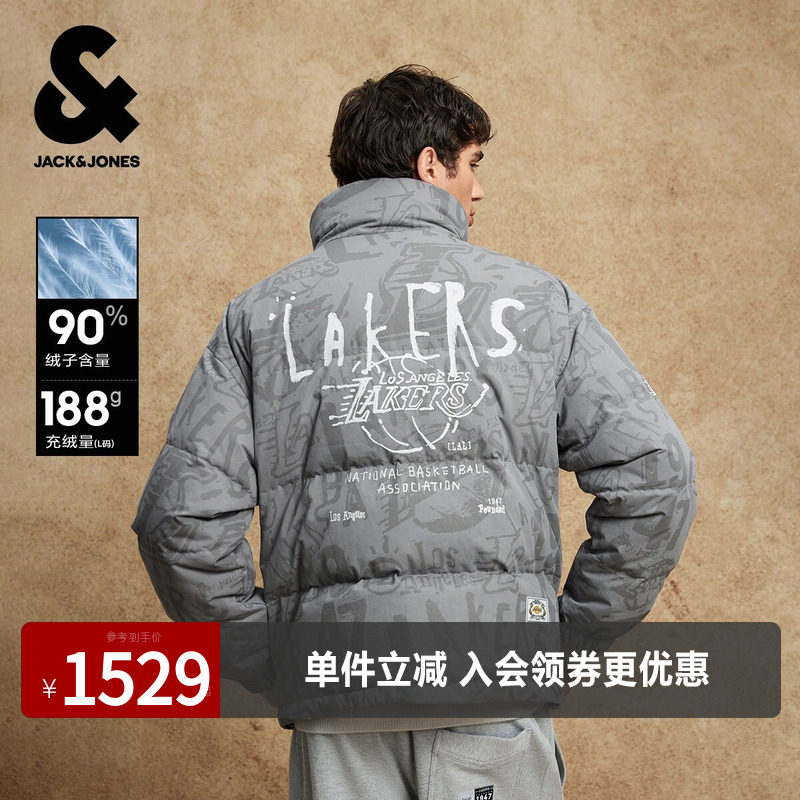 杰克琼斯奥特莱斯NBA联名湖人队男装冬季羽绒服立领运动风外套