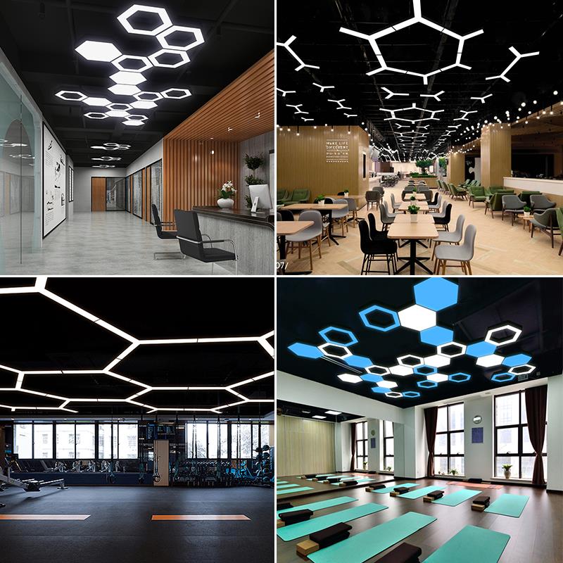 LED造型灯创意异形Y形六边形吊灯办公室健身房商场超市工业风灯具