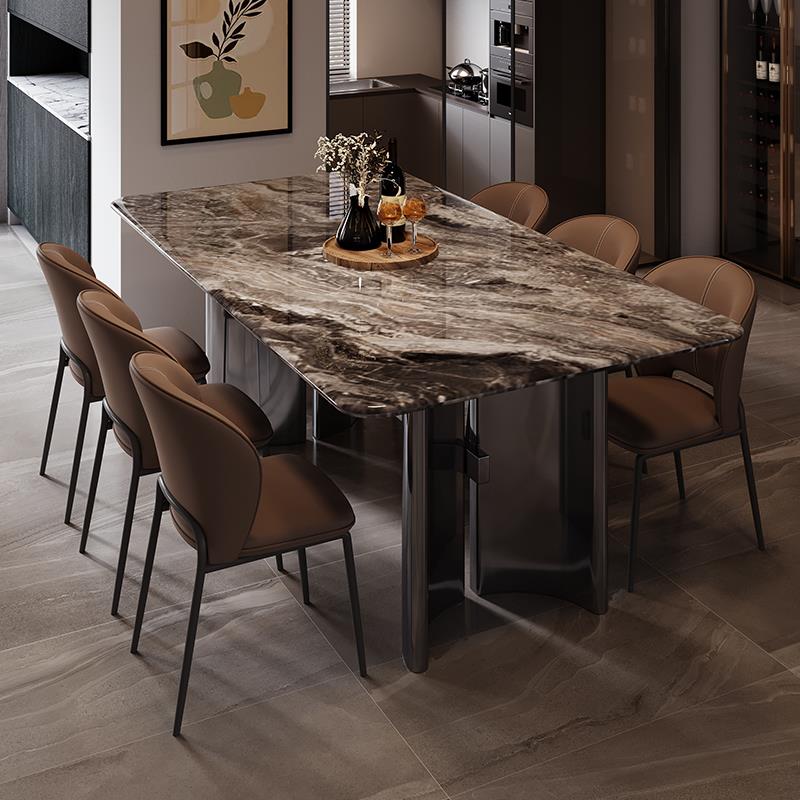 轻奢高级感大理石餐桌现代简约长方形家用餐桌椅组合小户型吃饭桌