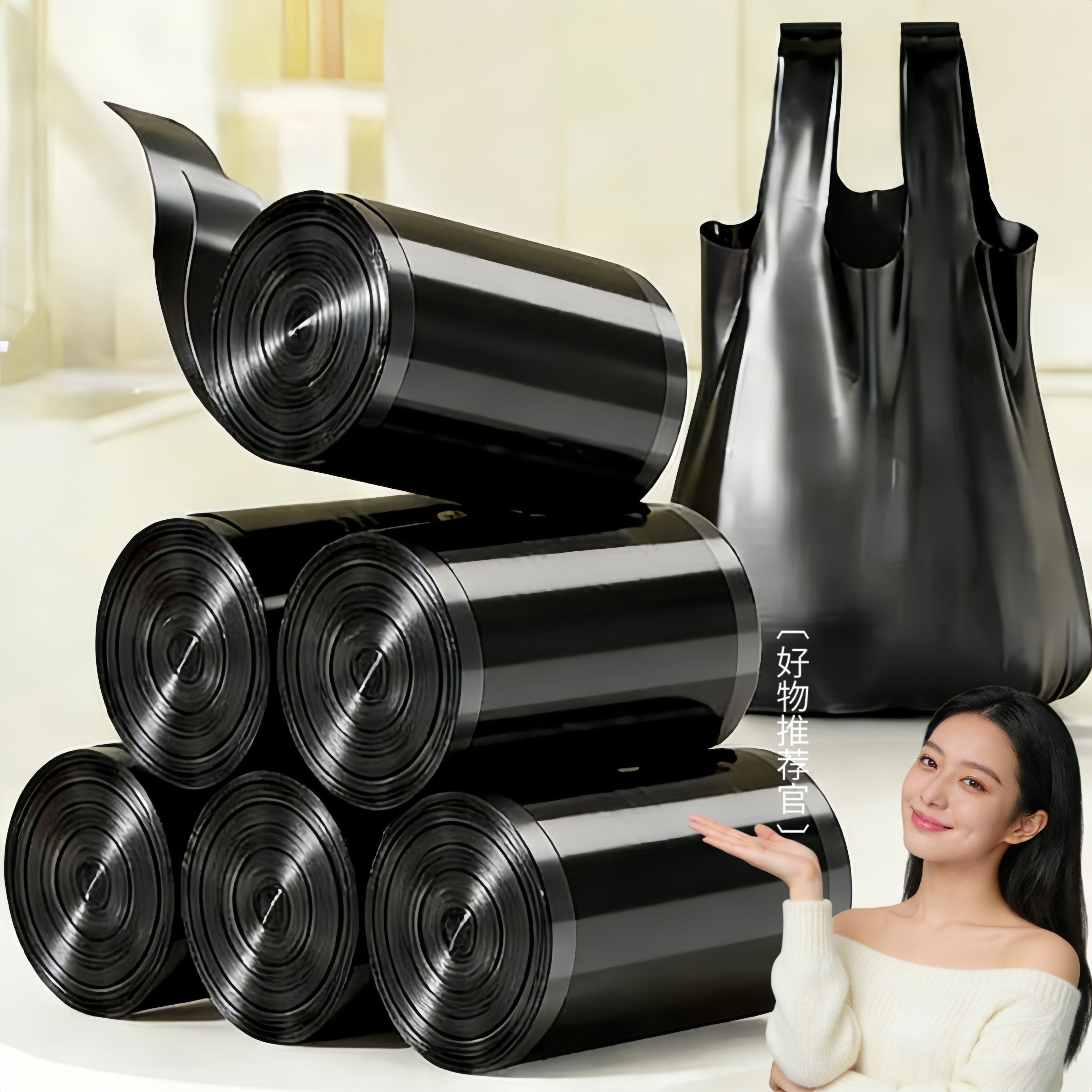 垃圾袋家用手提式加厚实惠装厨房办公室用背心束口式背心黑塑料袋,家庭/个人清洁工具,家用垃圾袋,淘宝优惠券,粉丝福利购,淘宝优惠卷