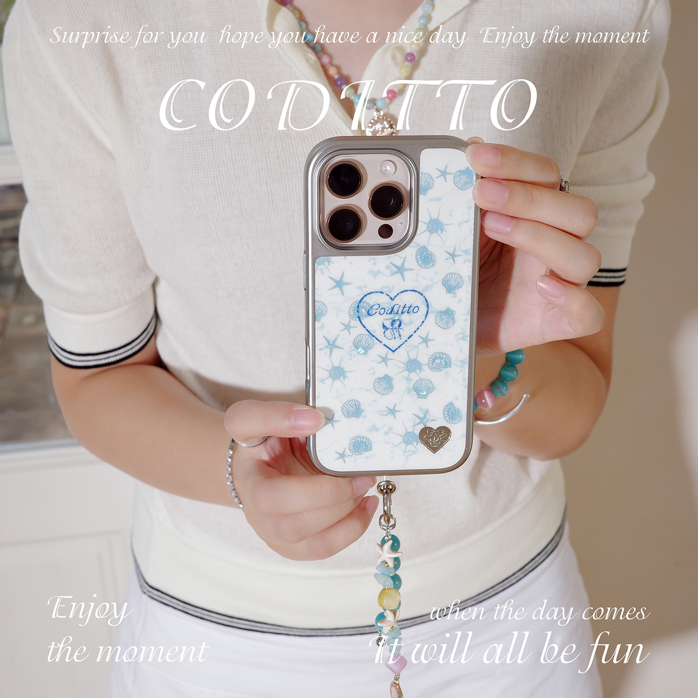 coditto浅白贝絮双层印花适用苹果16pro15promax手机壳ins风韩系少女心iphone17promax15pro保护套14pro简约