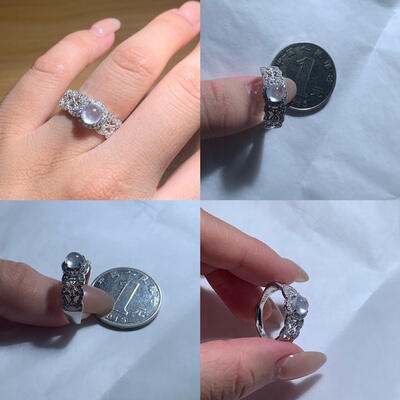 天然翡翠A货缅甸阳绿高冰蛋面马鞍无事牌活口通体925银镶玉戒指