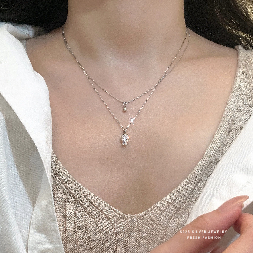 S925纯银爆闪小鱼吐泡泡项链女韩