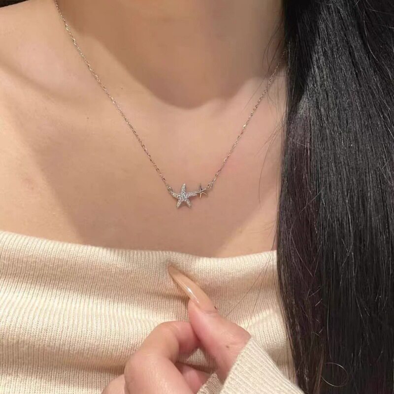S925纯银满钻海星项链女轻奢小众