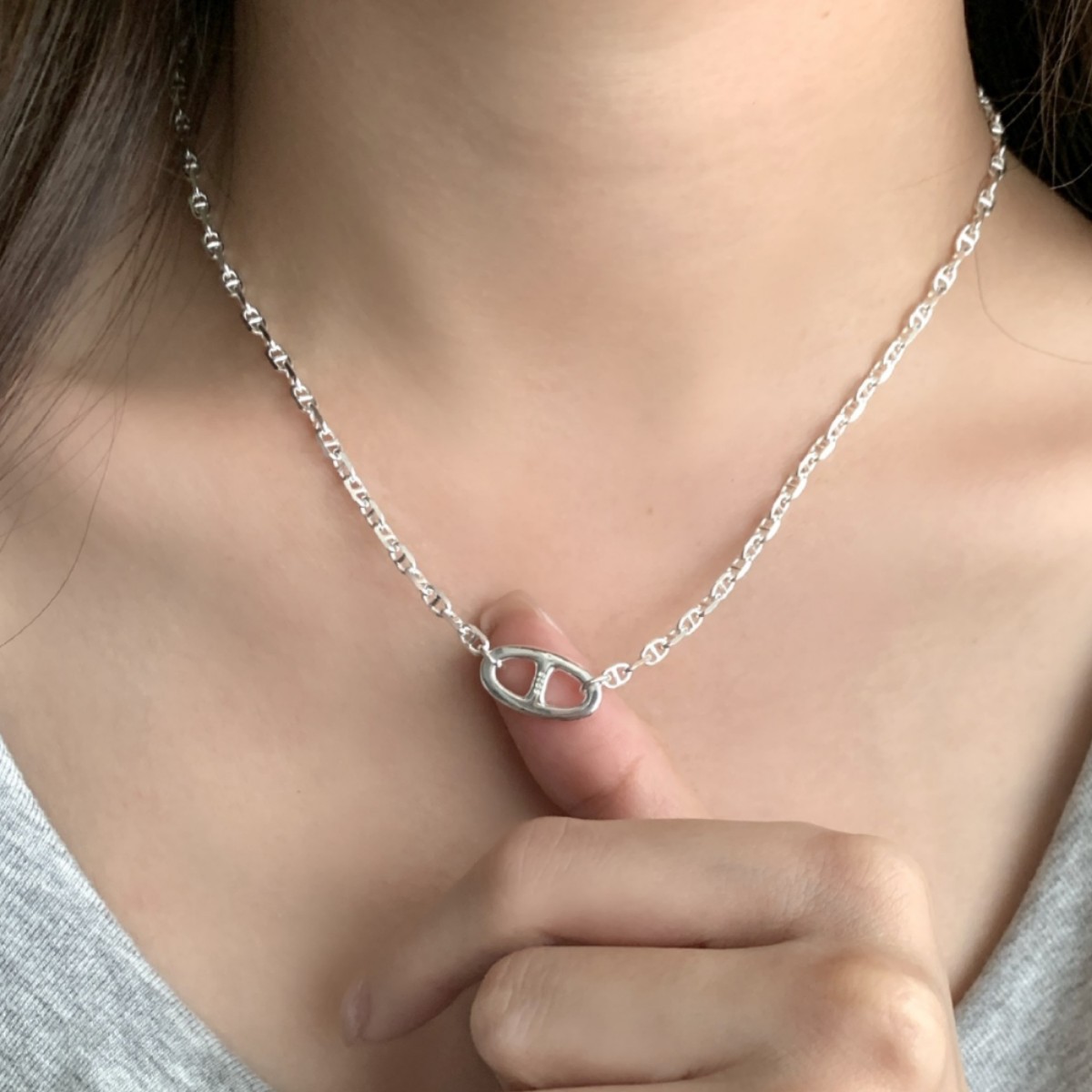 s925纯银猪鼻子项链女重工百搭韩
