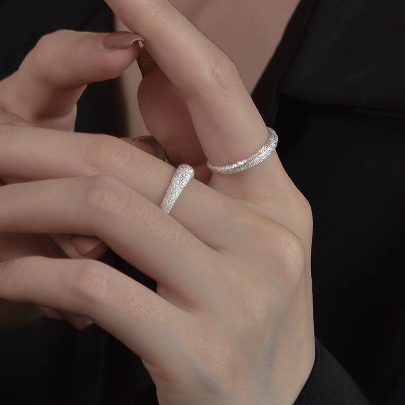 S925银波光粼粼素圈戒指女小众轻