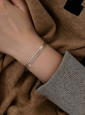 s925纯银三层蛇骨手链女简约小众