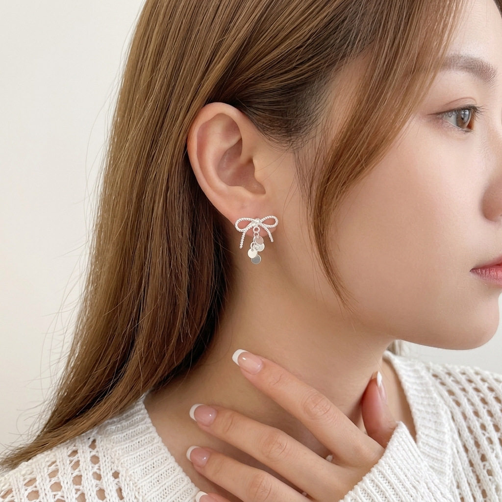 S925纯银甜美精致蝴蝶结耳钉女轻