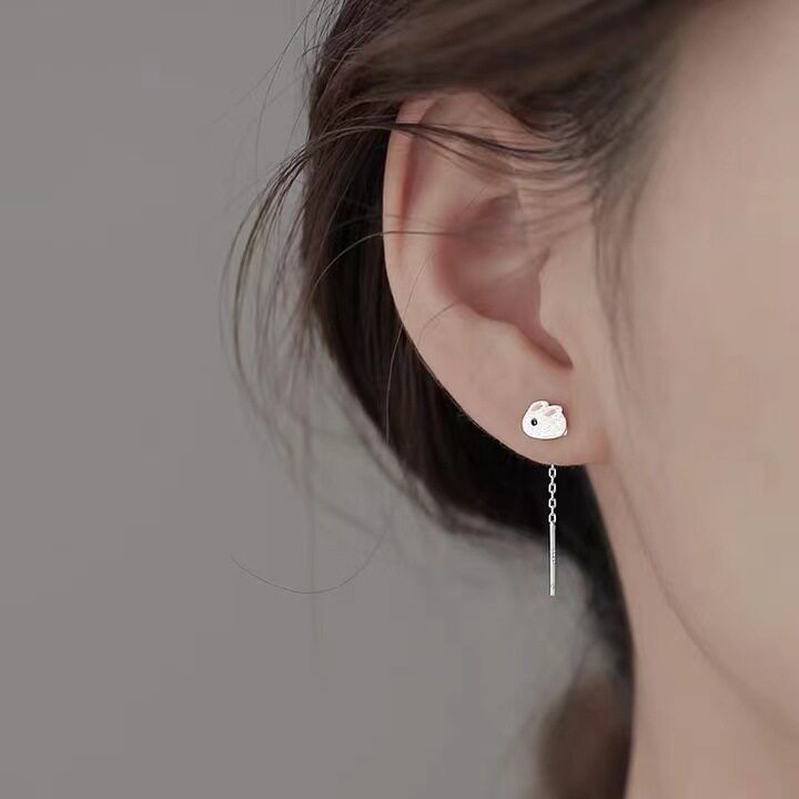 s925纯银兔子流苏耳线轻奢小清新