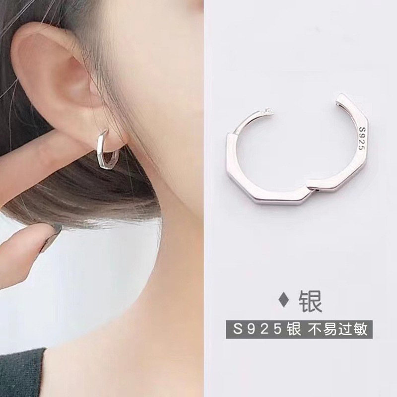 s925纯银八边形耳环女冷淡风轻奢