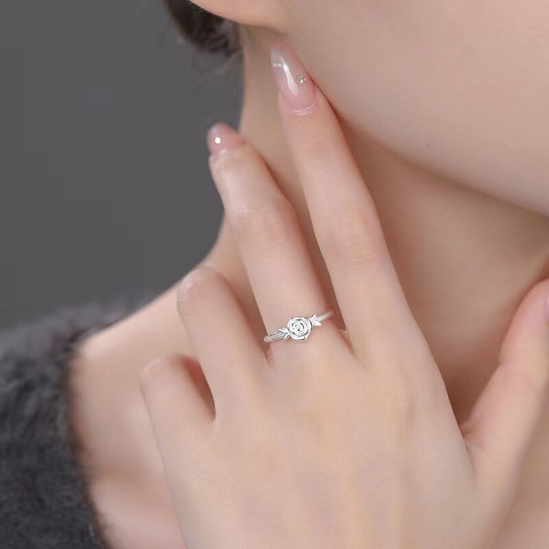 999足银玫瑰花戒指女小众设计轻