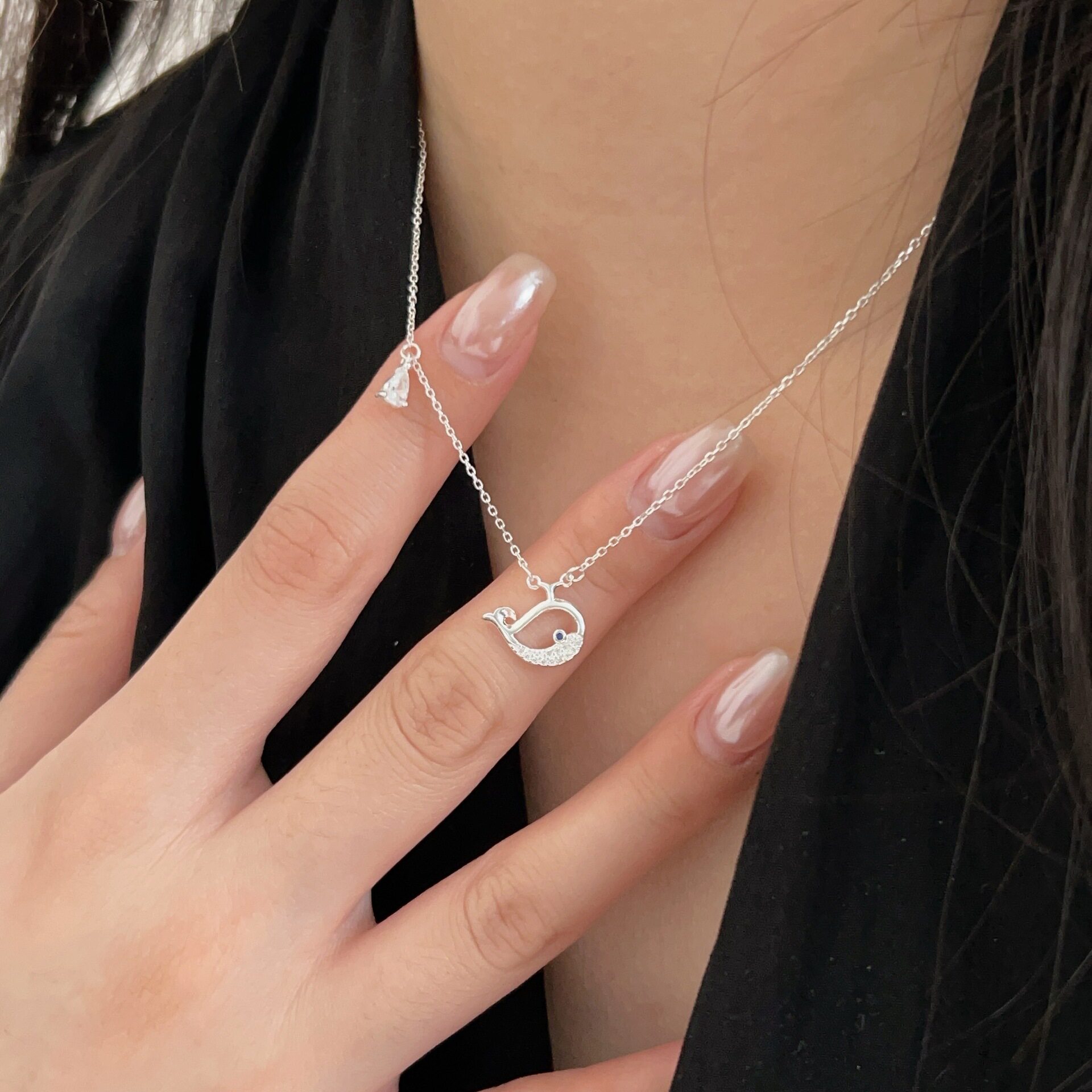 S925纯银鲸鱼项链女创意森系小清