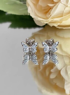 夜光蝶光S925纯银耳钉会发光的蝴