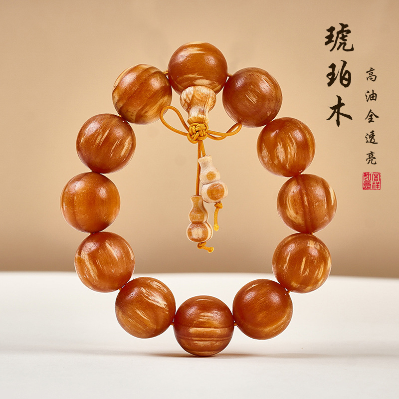 顺纹满油血龙木手串透光东北沉香