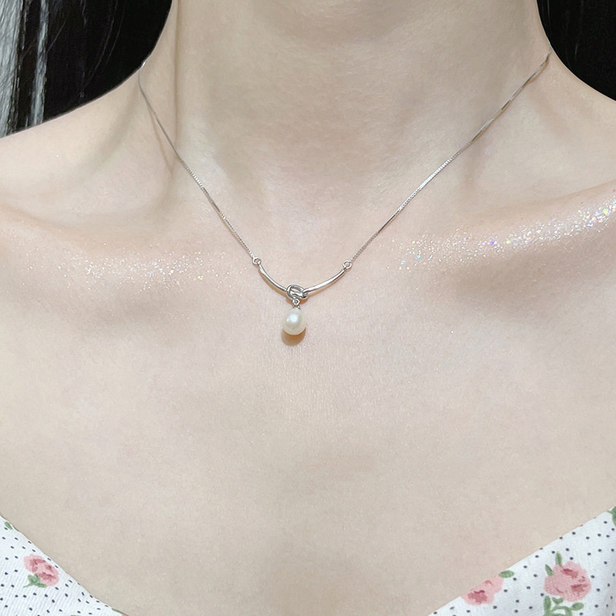 s925纯银挽月珍珠项链女生ins高