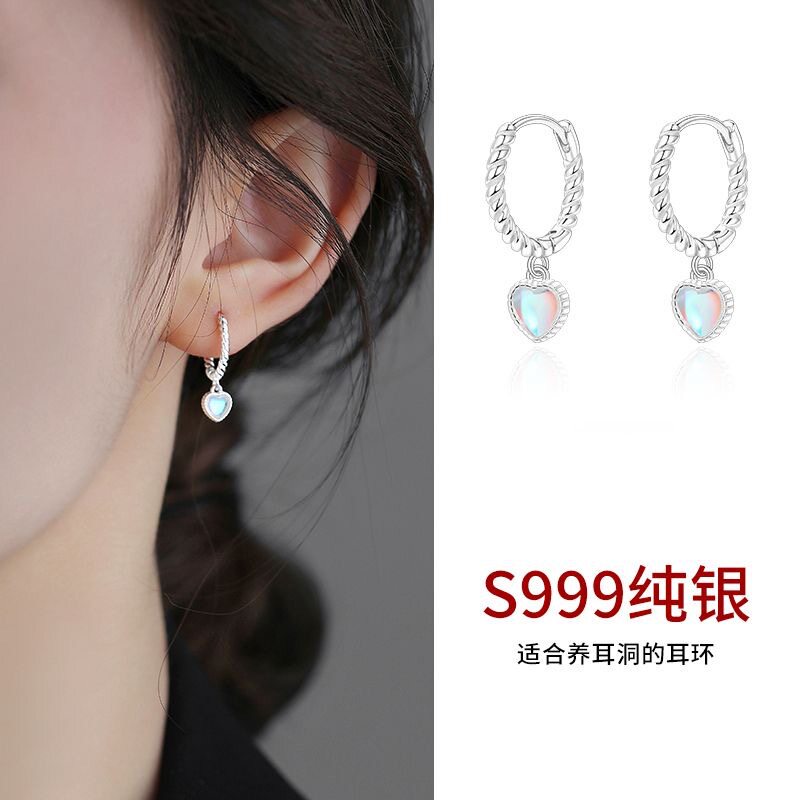 s999纯银爱心耳环女时尚复古心形
